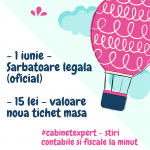 – 1 iunie – Sarbatoare legala (oficial)- 15 lei – valoare noua tichet masa(1)