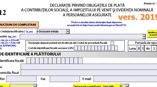 Declarația 112 – ANAF a publicat PDF-ul inteligent oficial necesar generării formularului (pentru 2019)