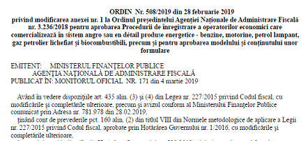 OPANAF 508/2019 – modificare procedură autorizare comercianți produse energetice