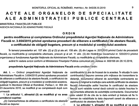OPANAF 3008/2019 – modificări noi procedură eliberare certificat de atestare fiscală (CAF)