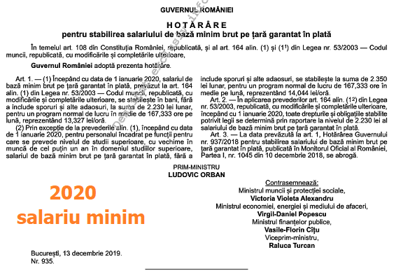 Hg 935 2019 Pentru Stabilirea Salariului De BazÄƒ Minim Brut Pe Å£arÄƒ Garantat In PlatÄƒ Pentru 2020 Cabinetexpert Ro Blog Contabilitate