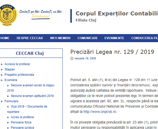 CECCAR – precizări noi pe tema Legii nr. 129/2019 (ONPCSB, spălare bani, obligați)