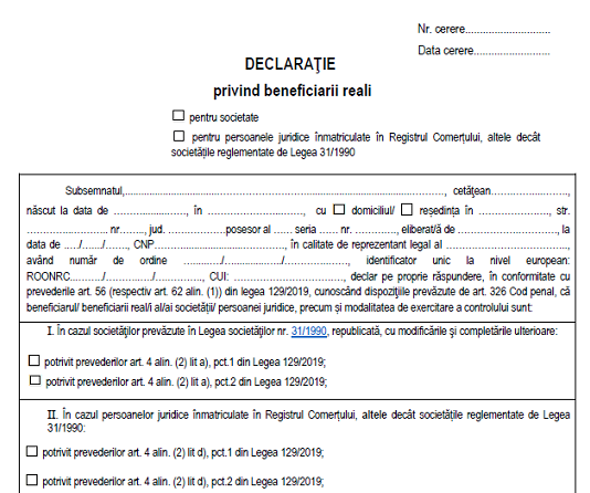 DECLARAȚIA BENEFICIAR REAL (2020) – materiale necesare, termen de depunere, informații actuale (experiența colegi la ONRC)