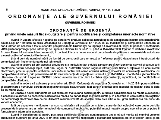 OUG nr. 1/2020 – măsuri fiscal-bugetare și modificarea și completarea unor acte normative (OUG 114/2018)