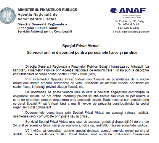 Cum Se Pot Inscrie Contribuabilii Persoane Fizice In Spațiul Privat Virtual Al Anaf Cuget Liber