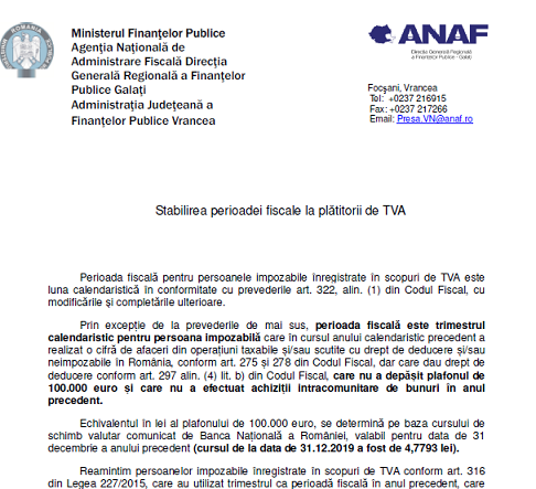 Stabilirea perioadei la plătitorii de TVA – comunicat ANAF valabil 2020) | CabinetExpert.ro - blog contabilitate