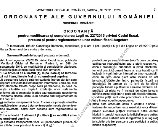 OG nr. 6/2020 – modificarea și completarea Legii nr. 227/2015 (Codul fiscal) – amânarea depunerii D392 până la 31.12.2022