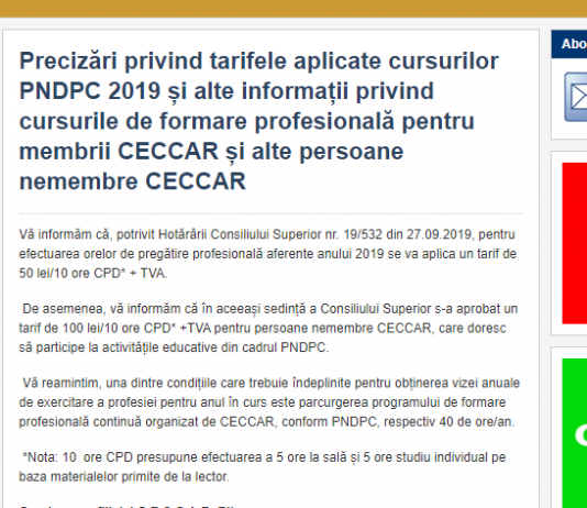 CECCAR – tarifele aplicate cursurilor PNDPC 2019 și alte informații privind cursurile de formare profesională pentru membrii