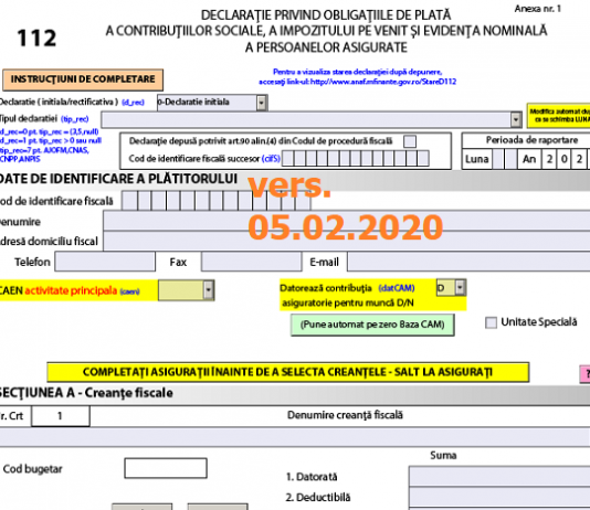 Declarația 112 (ANAF 2020) – actualizare nouă în 05.02.2020, la PDF-ul inteligent (actualizare automata ANGAJATOR pe buton VALIDARE)