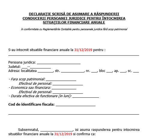 Declaratia Pe Propria Raspundere Pentru Bilantul La 31 Decembrie 2011 Fara Contabilitate