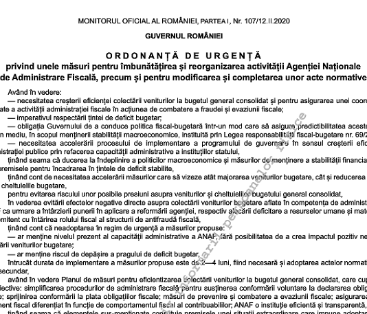 OUG nr. 24/2020 – îmbunătățirea și reorganizarea activității ANAF (inspectorii Antifraudă – funcționari publici)