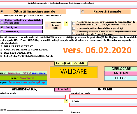 Bilanț la 31.12.2019 – ANAF a actualizat azi, 06.02.2020, PDF-ul inteligent oficial (valabil 2020)
