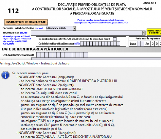 Instrucțiunile de completare ale D 112 (valabila din 01.01.2020) – info oficial din aplicație