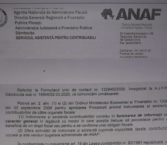 Răspuns de la ANAF cu privire la completarea de către un SRL a rândului „161a” din BILANȚ la 31.12.2019