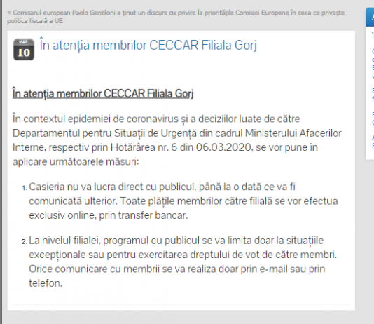 NEWS – și CECCAR ia o serie de măsuri, pentru limitarea efectelor coronavirusului