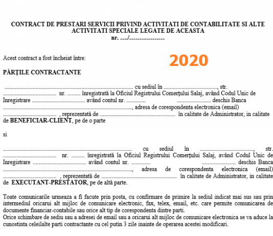 Contract-Cadru de prestări servicii contabilitate – model 2020 (cu varianta limba engleză, GDPR, prevederi spălare bani)