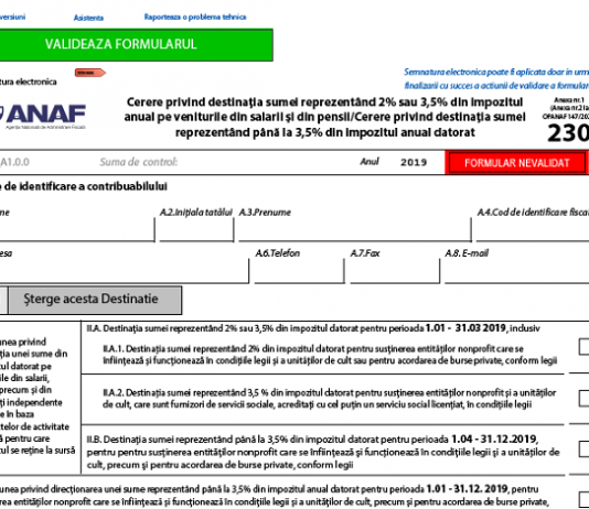 Declarația/Formular 230 – ANAF a publicat noul PDF inteligent necesar generării (conform Ordin ANAF 614/2020)