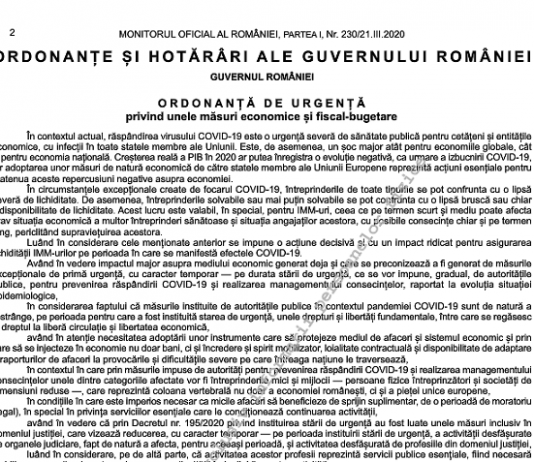 OUG nr. 29/2020 – privind unele măsuri economice și fiscal-bugetare (fără dobânzi și penalități de întârziere, termen 30.06 – impozite locale, etc.)