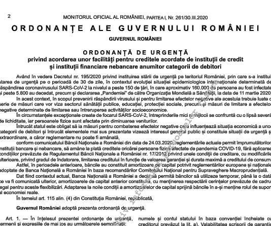 OUG nr. 37/2020 – facilitați credite pentru anumite categorii de debitori (amânarea ratelor bancare)