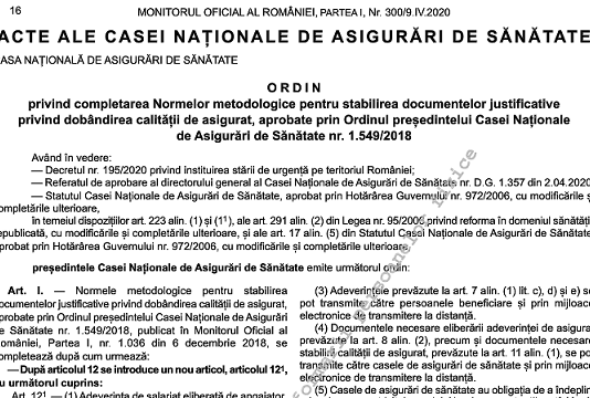 Ordin CNAS nr. 442/2020 – adeverințe salariați prin mijloace electronice