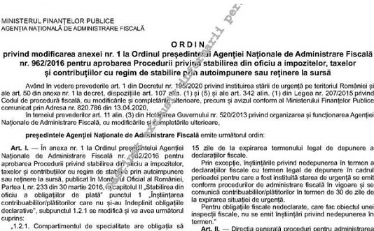 OPANAF nr. 934/2020 – modificare procedură notificări pentru nedepunere declarații fiscale