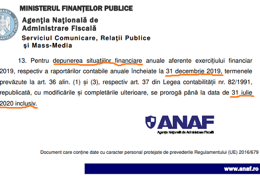 S-a amânat sau nu termenul pentru depunerea bilanțurilor (la 2019) – pana la 31.07.2020 ?
