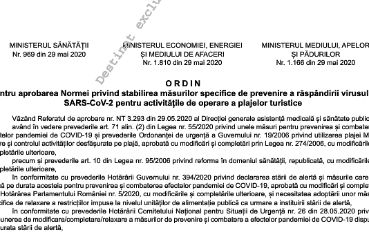 Care sunt măsurile de protecție sanitară pentru clienții teraselor și plajelor, începând cu data de 1 iunie 2020 (NOU – registru de evidență a rezervărilor clienților)