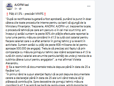Plăți 41,5% – precizări oficiale MMPS (informații plați – iunie 2020 și iulie 2020, termene în aceasta luna, etc.)