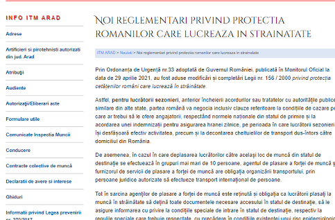 ITM (oficial) – noi reglementari privind protecția românilor care lucrează in străinătate, aduse de OUG nr. 33/2021