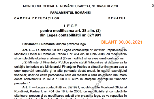 REMINDER – începând din acest an, depun bilanț la 30.06, numai entitățile cu cifra de afaceri mai mare de 1.000.000 euro