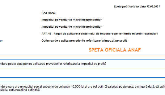 Opțiunea de a aplica prevederile referitoare la impozit pe profit – in cazul unei microîntreprinderi (oficial ANAF)