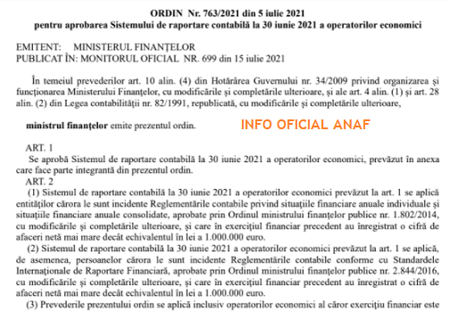 Raportarea contabilă la 30 iunie 2021 – ce a adus nou OMF nr. 763/2021 (info oficial ANAF)