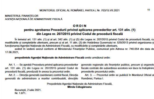 OPANAF nr. 1071/2021 – modificări procedură inspecție fiscală (info oficial si text integral)