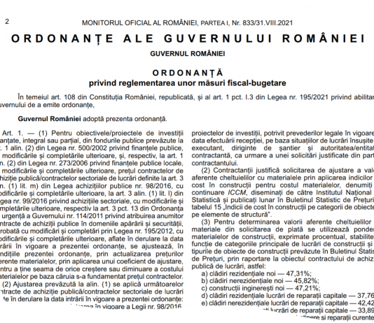 OG nr. 15/2021 – masuri fiscal-bugetare (actualizare contracte lucrari cu institutiile bugetare)