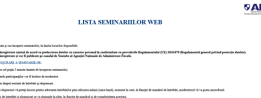 Lista SEMINARIILOR WEB ANAF – ce se vor desfășura in luna iunie a anului 2022 (oficial)
