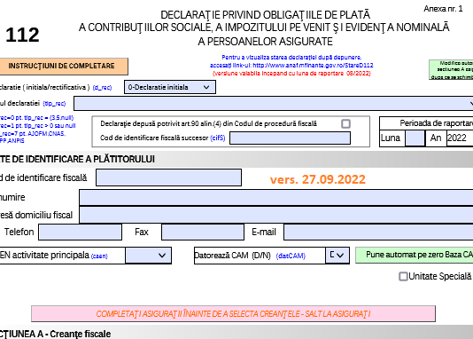 Declarația 112 (2022) – ANAF a actualizat azi, 27.09.2022, PDF-ul inteligent oficial (corecție calcul part-time)