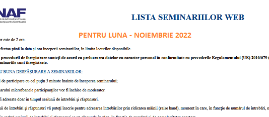 Lista SEMINARIILOR WEB ANAF – ce se vor desfășura in luna NOIEMBRIE a anului 2022 (sponsorizări, micro, etc.)
