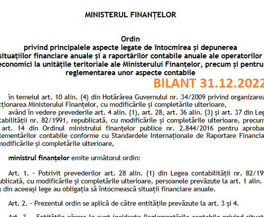 NOU – situații financiare anuale/raportări contabile anuale la 31.12.2022 (proiectul de ordin a fost postat de MF)