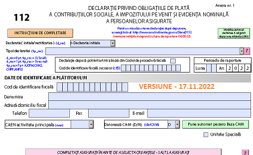 Declarația 112 (2022) – ANAF a actualizat azi, 17.11.2022, PDF-ul inteligent oficial (validări CAM, creanțe pe 0)