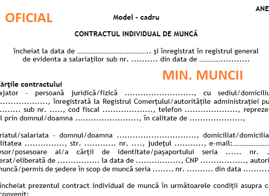 NEWS – noul model cadru al contractului individual de muncă (proiect de ordin publicat de MMSS)