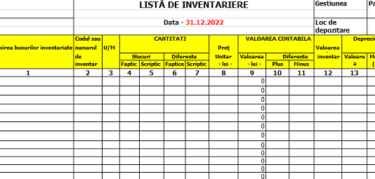 Listă de inventariere (model pentru inventariere anuala la 31.12.2022) – formular gratuit și editabil