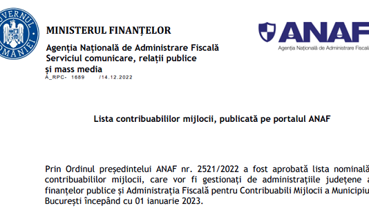 NEWS – lista contribuabililor mijlocii, publicată pe portalul ANAF