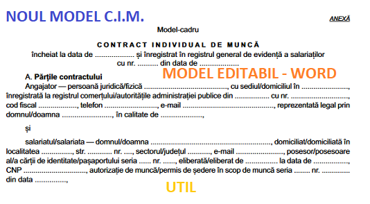 Model editabil Contract Individual de Muncă (in Word) – conform noului model-cadru impus de OMMSS nr. 2171/2022