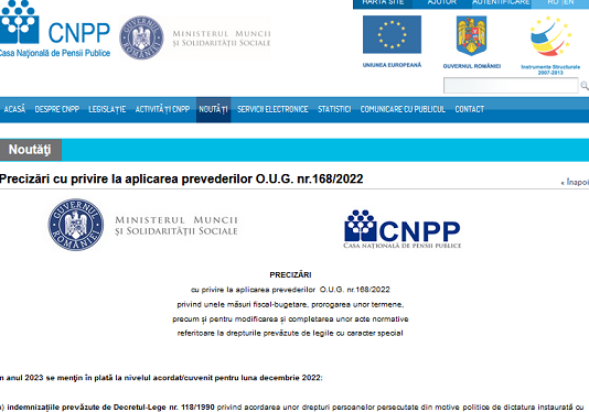 CNPP – precizări noi cu privire la aplicarea prevederilor O.U.G. nr. 168/2022 (drepturile prevăzute de legile cu caracter special)
