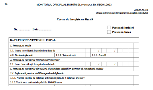 OPANAF nr. 2509/2022 – modelul și conținut nou al formularului „Cerere de înregistrare fiscală”