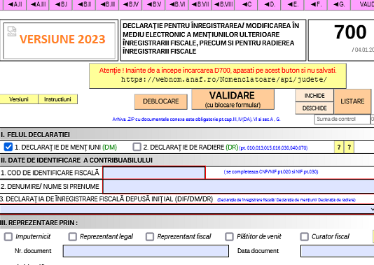 Declarația 700 (vector fiscal) – ANAF a actualizat PDF-ul inteligent oficial, necesar pentru anul 2023
