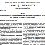 Legea nr. 26/2023 – modificarea și completarea Legii nr. 53/2003 (Codul Muncii)