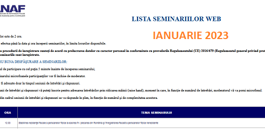 Lista SEMINARIILOR WEB ANAF – ce se vor desfășura in luna IANUARIE a anului 2023 (cedarea folosinței bunurilor aplicabil în anul 2023, noutăți micro 2023, etc.)