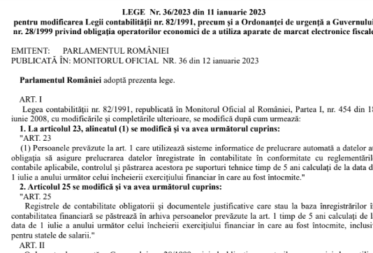 Diminuare perioadă arhivare documente – care sunt noutățile aduse LEGII CONTABILITĂȚII si CASELOR DE MARCAT