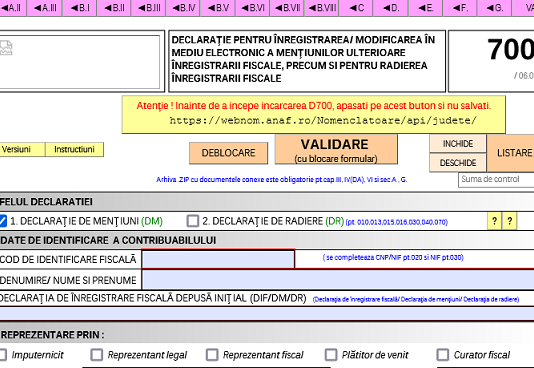 Declarația 700 (vector fiscal) – ANAF a actualizat din nou, PDF-ul inteligent oficial, valabil începând cu anul 2023